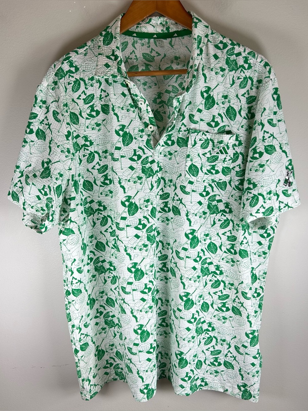 Adidas Men’s Play Green Graphic Golf Polo Shirt Size XL HS9054 Stretch EUC